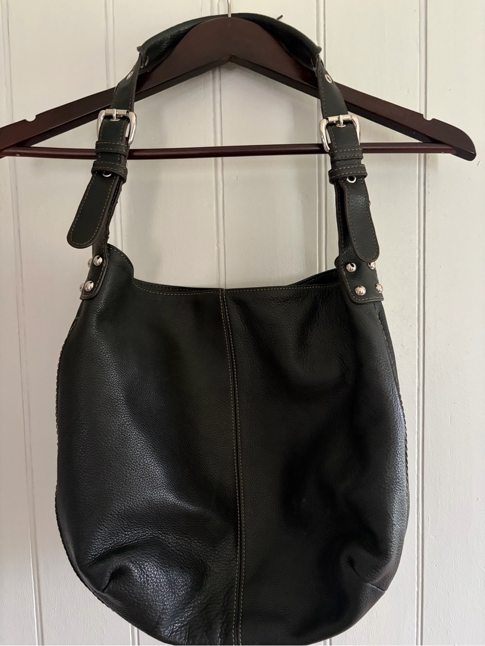 Black Leather Hobo Shoulder Bag - Tignanello
